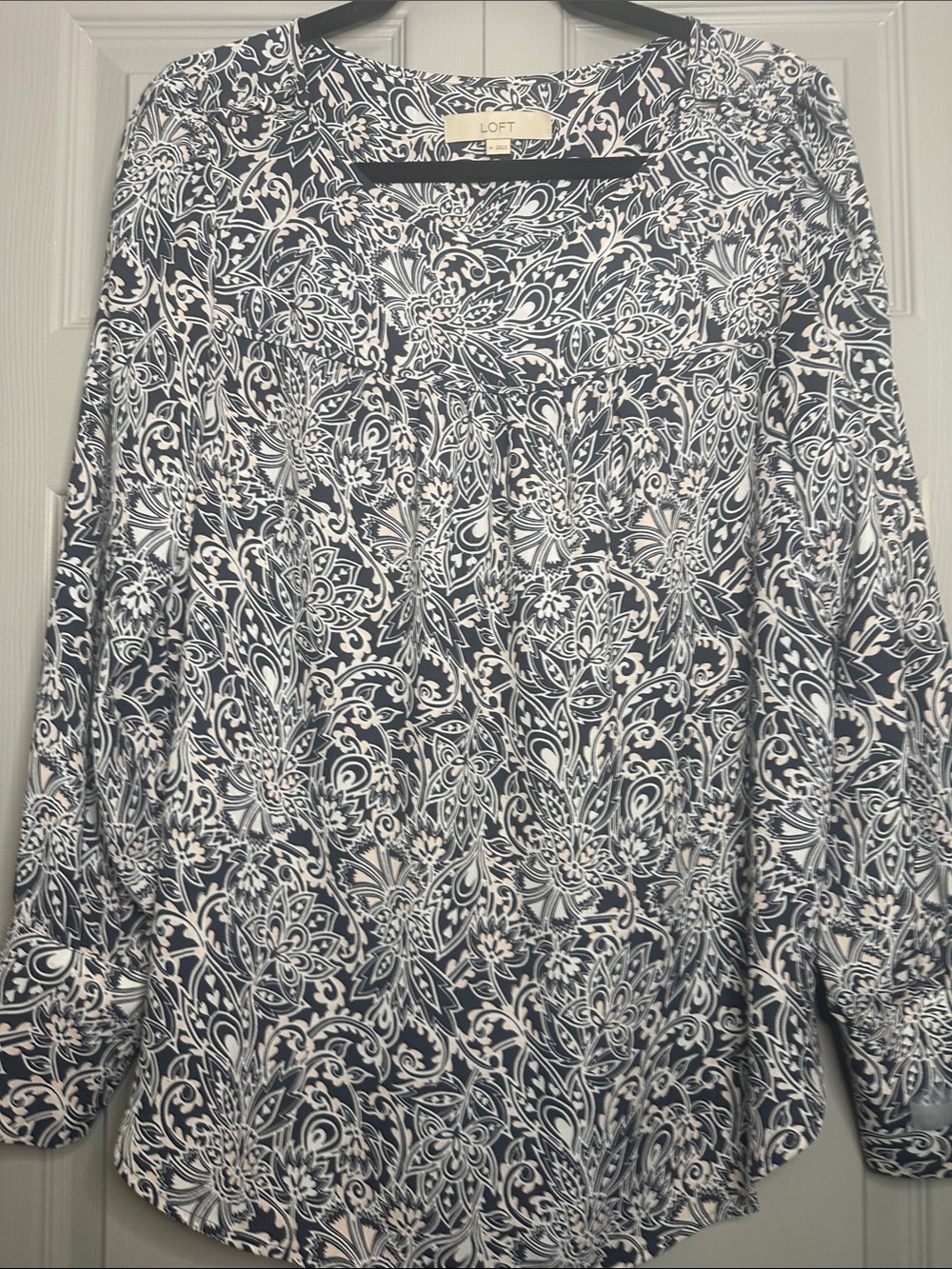 Loft Women's Navy, Pink & White Printed Long-Sleeve Top